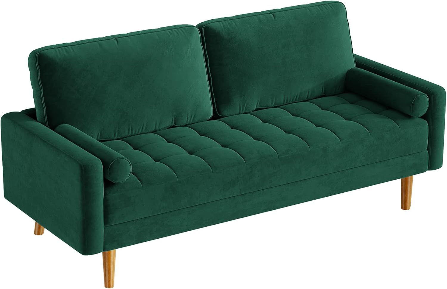 Vesgantti 70 inch Velvet Sofa Couch, Mid-Century Modern Couches for Living Room, 3 Seater Couches with 2 Pillows, Button Tufted Sofa for Bedroom Office Apartment, Green