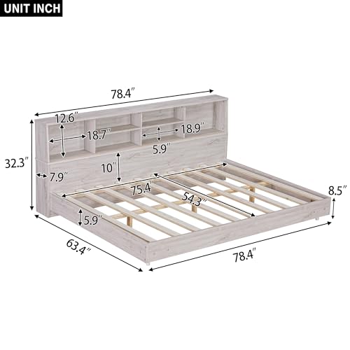 Bellemave Full Size Daybed with Bookcase Headboard, Wood Low Bed Frame with Storage, Wooden Floor Sofa Bed with Slats Supports for Living Room Bedroom, Wood Light Oak