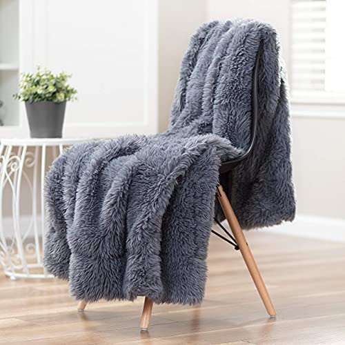 Chanasya Premium Fuzzy Tusicon Faux Longfur Throw Blanket - Plush Cozy Warm Blanket for Sofa Chair Couch Bed and Living Room with Reverse Side Silky Velvet Mink Beige Blanket (50