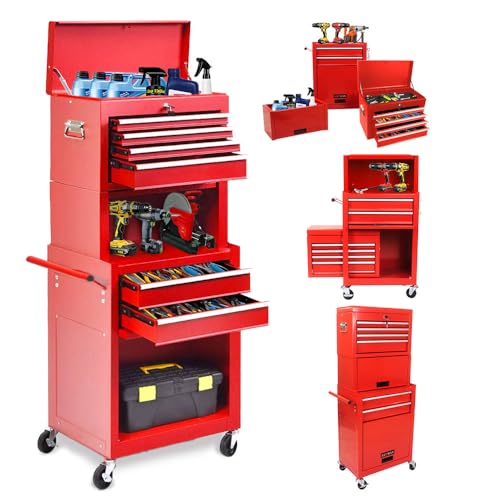 Rolling Tool Chest with 6 Drawers and Wheels, Clearance Tool Chest, Craftsman Tool Chest on Wheels with Lock for Garage and Auto Repair Stores, High Capacity, Detachable, Blue