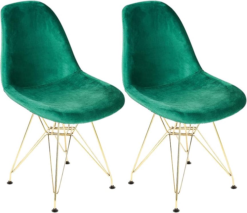 CangLong Mid Century Velvet Upholstered Dining Chair with Metal Legs for Kitchen, Dining, Living, Guest, Bed Room Side Chair, Set of 2,Green