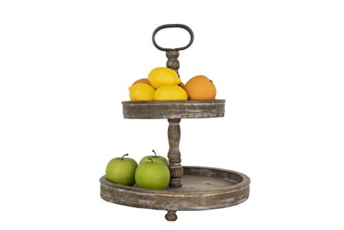 Creative Co-op EC0112 Distressed Wood 2-Tier Tray with Metal Handle, Black