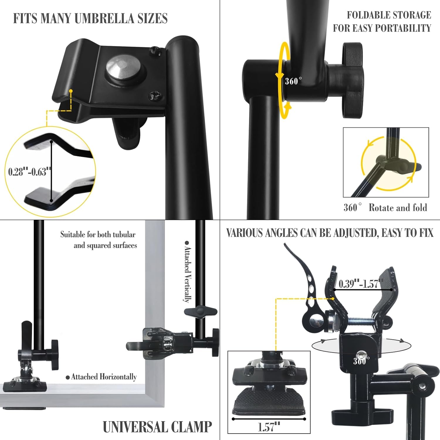 2 PCS Chair Umbrella with Universal Clamp 43 inches and 360-degree Swivel UPF 50+