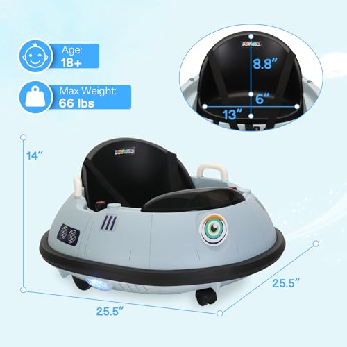 JOYMOR Electric Bumper Car for Kids & Toddlers, 12V Ride On UFO Bumping Toy Car Gifts, Manual and Remote Control, LED Lights, 360 Degree Spin (Grey)