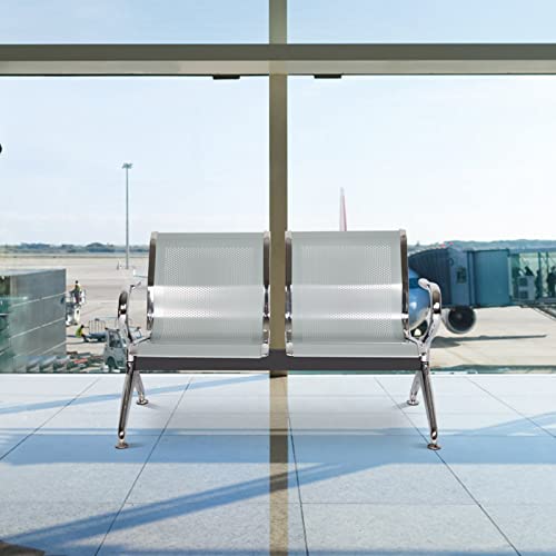 Kinpaw Airport Reception Chair Waiting Room Bench - Guest Chairs with Arm, 330lbs Weight Capacity Solon Bench, Ergonomic Office Furniture for Hospital, Bank, Barber, Hall, Conference, 2-Seat/Black