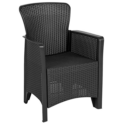 EMMA + OLIVER Chocolate Faux Rattan Plastic Chair Set with Matching Side Table