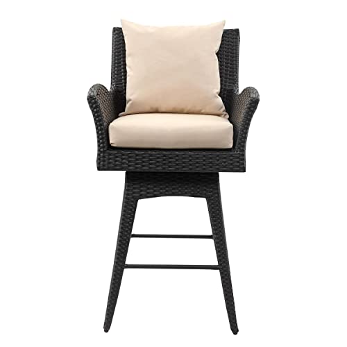 Safavieh PAT2515A Collection Hayes Black and Beige Outdoor Wicker Swivel Armed Counter Stool