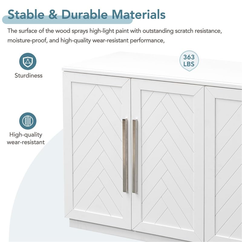 Sideboard Buffet Cabinet, Large Storage Cabinet with 4 Doors and Adjustable Shelves, Console Table with Silver Handles, for Room Living Living Room Entryway Kitchen Easy to Assemble (Black)