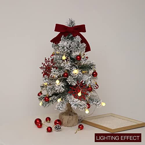 Small Christmas Tree Artificial Tree 22 in with Lights, Snow Flocked,Christmas Ball,Pine Cone,Christmas Ribbons,Christmas Suit,Table Desk Home Christmas DIY (red(ball)+tree)
