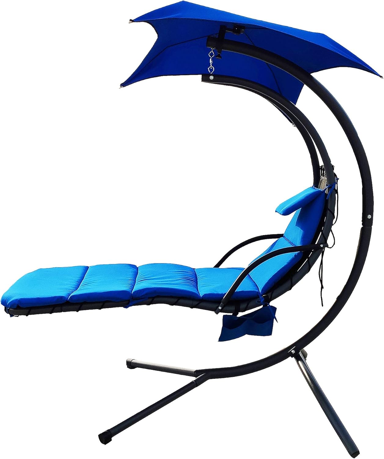 BalanceFrom Hanging Curved Chaise Lounge Chair Swing with Cushion, Pillow, Canopy, Stand and Storage Pouch, 330-Pound Capacity, Blue