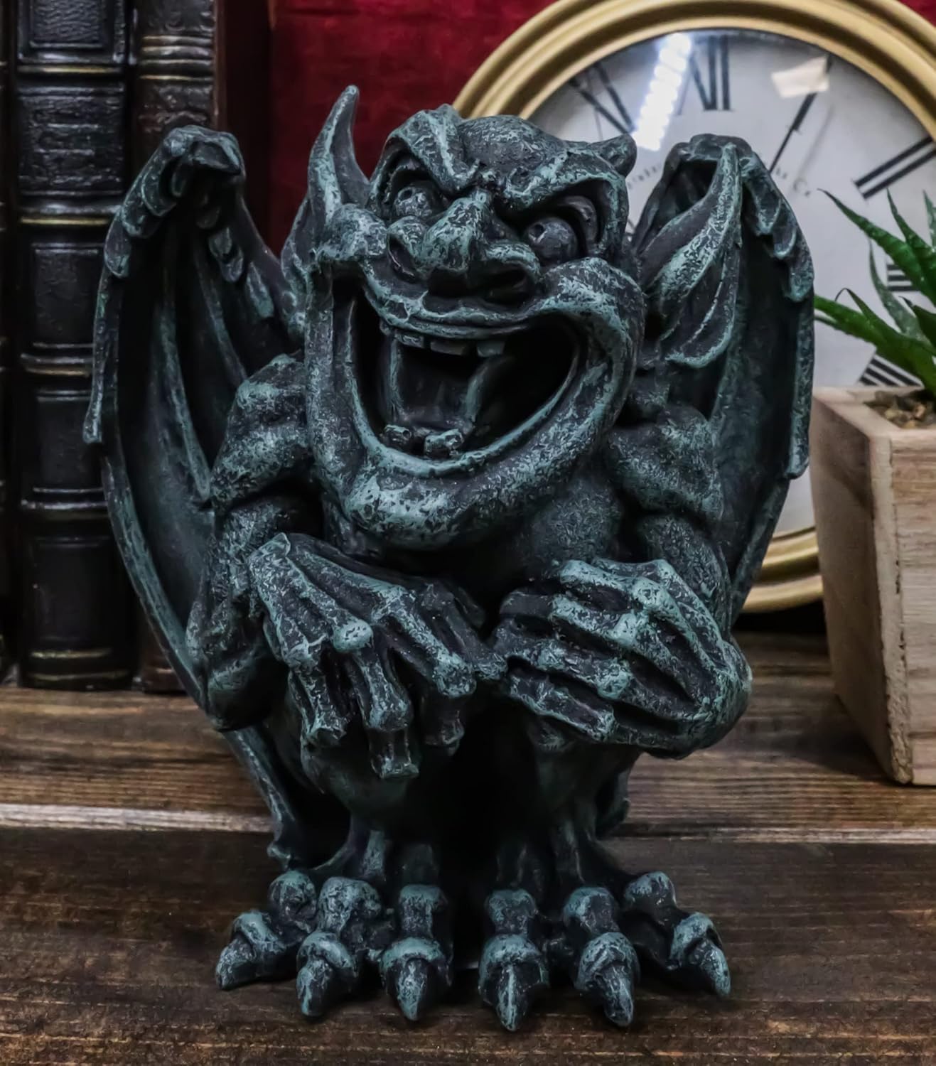 Ebros Gift Gothic Winged Guardian Big Mouthed Gargoyle Crouching On The Ground Figurine Faux Stone Resin Finish Collectible Sculpture Renaissance Medieval Decor