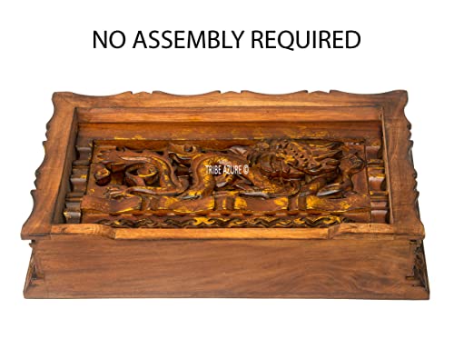 Tribe Azure Fair Trade Small Altar Table, Meditation Table Altar, Small Puja Table, Natural Wood Wiccan Buddhist Table, Tea Table Japanese, Small Low Side Table (Brushed Gold Dragon)