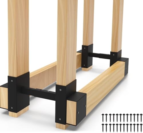 Artibear Outdoor Firewood Rack Bracket Kit, 2x4 Firewood Storage Holder with 3 Depth Adjustable, Lumber Storage Rack for Outdoor Indoor Patio, 1 Pair (2x4s not Included)