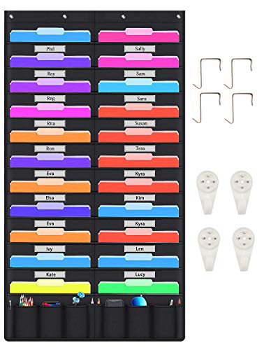 Hanging File Holder Organizer Rack, 10+10 Pocket Chart File Folders, Wall Mount, 10 Tier Folder Frame Hang Desk File, Calendar, Expanding File, Home Decor Shelf Bathroom, Rustic Bedroom, Board, Black