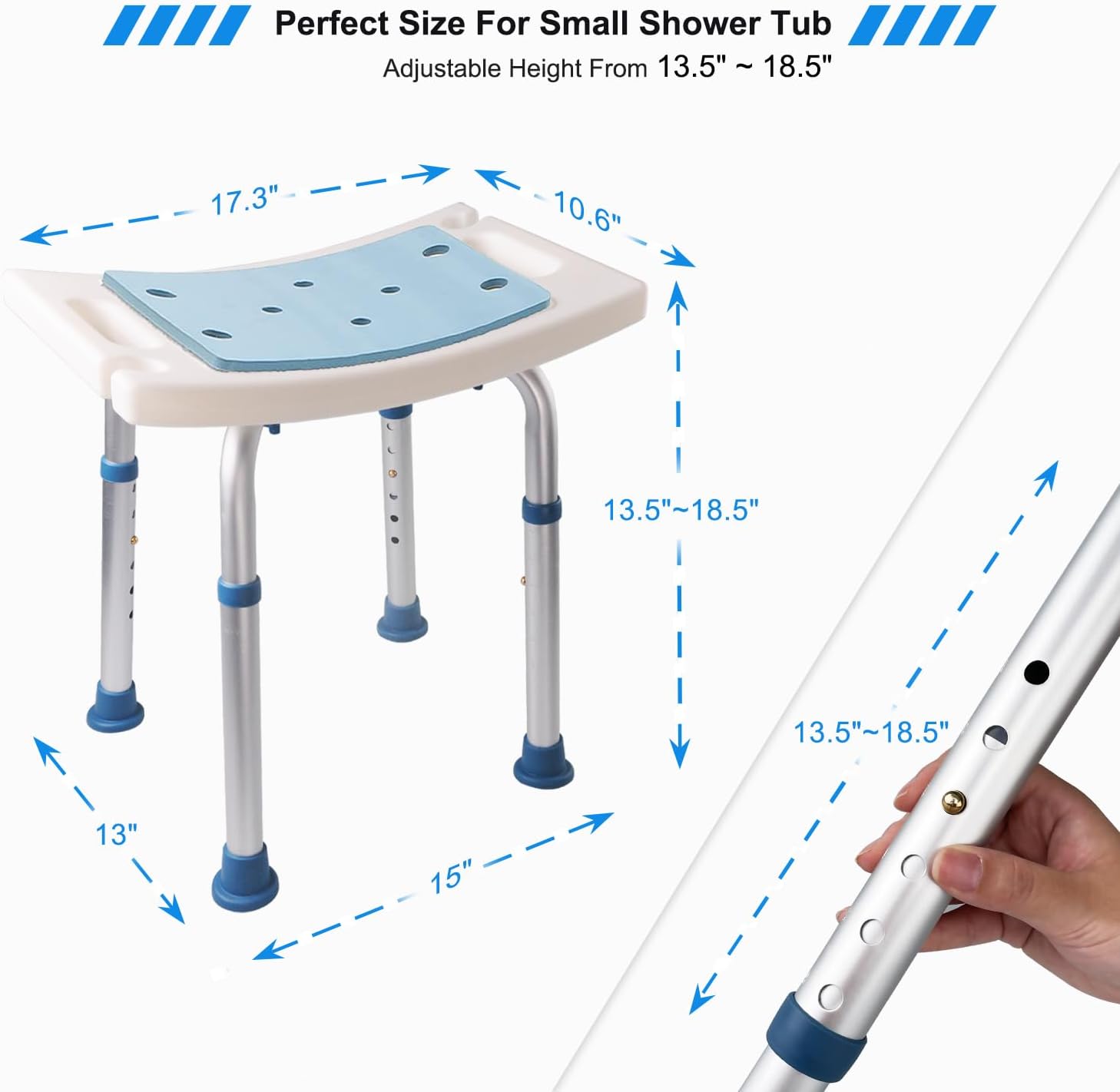 Shower Stool, Shower Bench Seat, Shower Chair for Inside Shower and Bathtub, with Shower Head Holder, Bath Chair, Shower Stool for Elderly Senior Disable Pregnant, Tool-Free, Capacity 350LBS