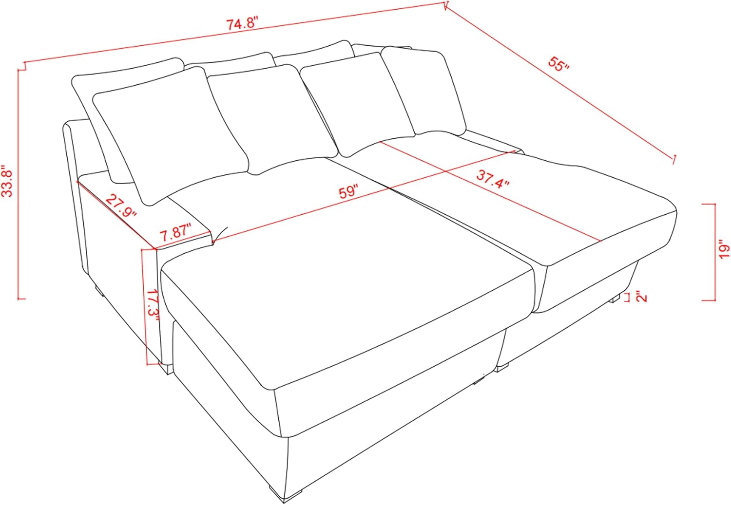 Oversized Luxe Chaise Lounge Loveseat Couch Bed, Comfy Corduroy Upholstered Indoor Leisure Sofa Recliner Daybed, Sleeper Chair with Solid Wood Legs & Throw Pillow for Living Room,Apartment