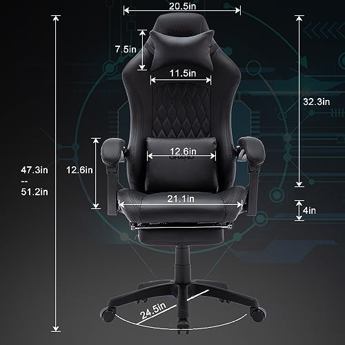 OHAHO Gaming Chair Computer Chair with Footrest and Lumbar Support, Height Adjustable Game Chair with 360° Swivel Seat and Headrest and for Office or Gaming (Tan)