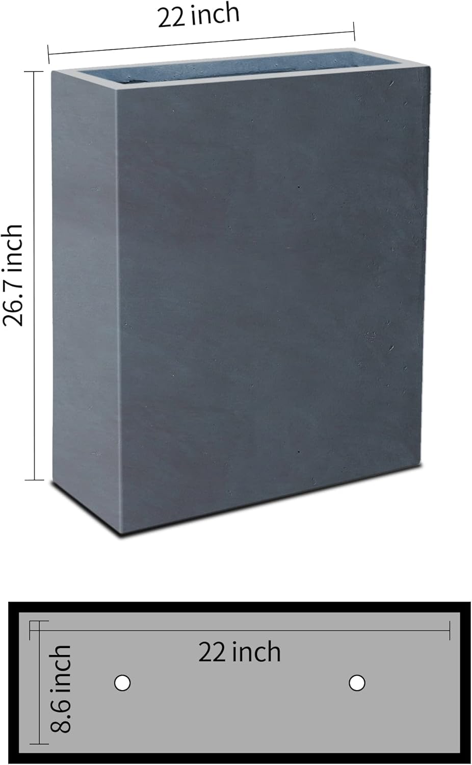 Kante RF0111A-C60121 Lightweight Concrete Modern Long & High Rectangle Planter, Charcoal