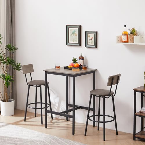 Bar Table Set, 3 Piece Pub Dining Set, Modern bar Table and Stools for 2 Kitchen Counter Height Wood Top Bistro Easy Assemble for Breakfast Nook Living Room Small Space Restaurant (Grey)