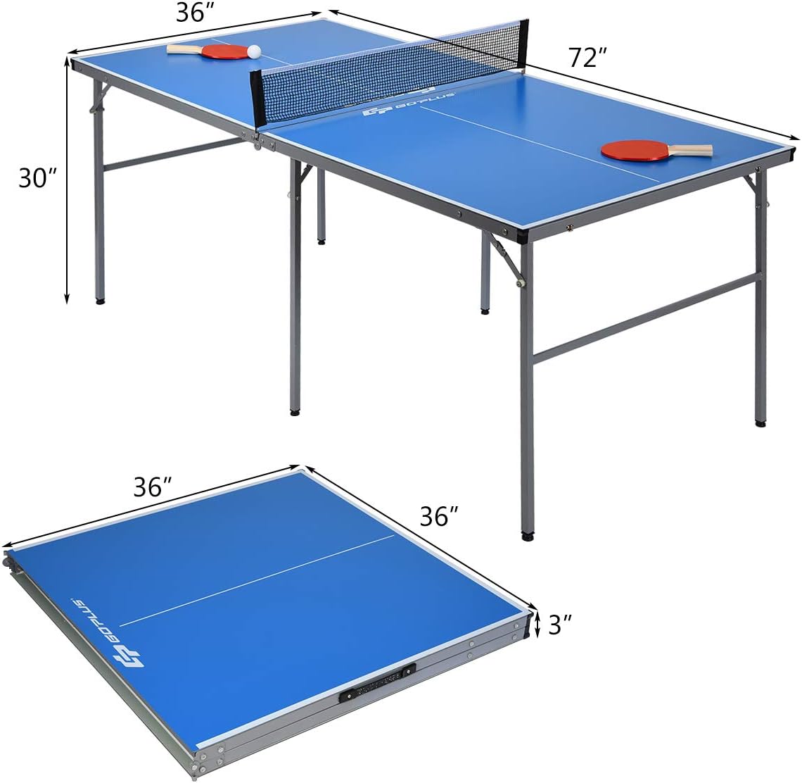 Goplus Foldable Ping Pong Table, 100% Preassembled, Portable Table Tennis Table Game Set with Net, 2 Table Tennis Paddles and Ping Pong Balls for Indoor Outdoor Use