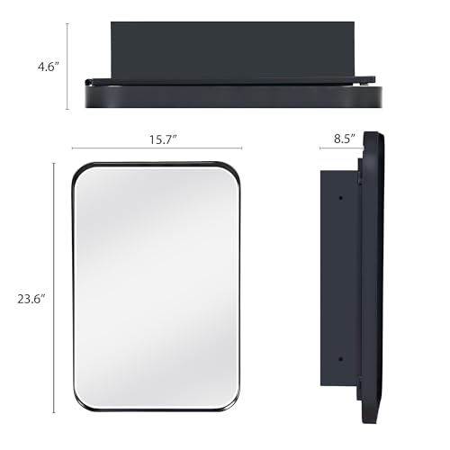 soges Silver Medicine Cabinet Mirror with 2 Adjustable Storage Shelves, 24”x16” Recessed Medicine Cabinet with Mirror for Bathroom, Wall Mounted Deep Metal Framed Rounded Corner Rectangle