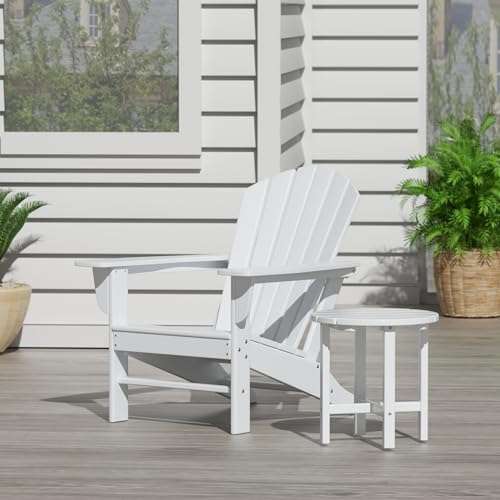 Portside Outdoor Patio Adirondack Round Outdoor Side Table HDPE Weather Resistant, Black