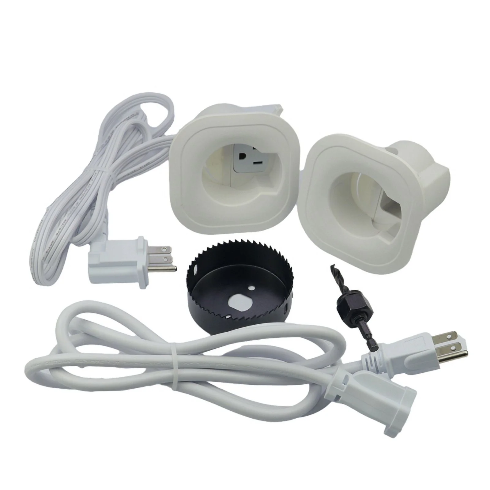 In-Wall Cable Management Kit, Hide TV Wires, Easy Install, White Plastic, Includes Drill Bit
