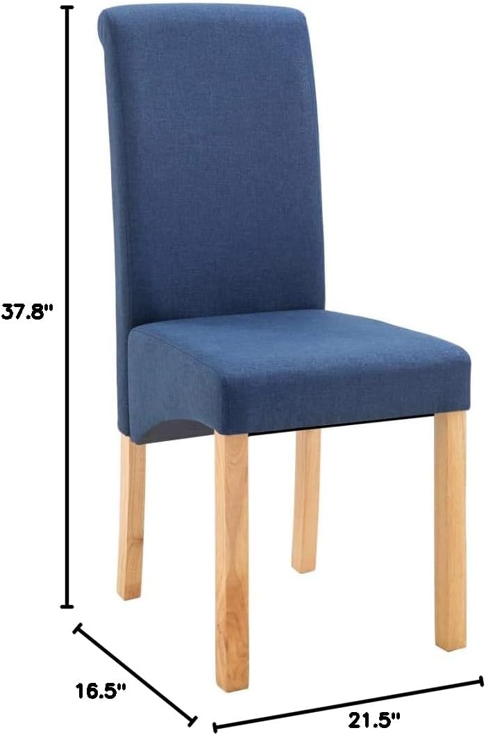 vidaXL Set of 4 Dining Chairs - Versatile, Comfortable and Durable Seating Solution - Ideal for Dining Room and Living Room - Blue Fabric with Wooden Frame