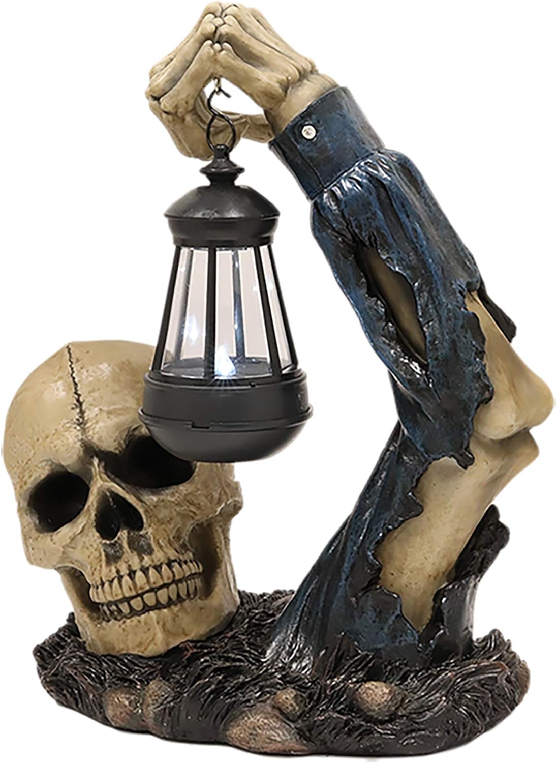 Ebros Gift Death Hallows Skeleton Rising from The Grave Holding Solar Powered Lantern LED Light Patio Decor Figurine Statue Halloween Ossuary Macabre Patio Path Lighter Courtesy Lamp Sculpture