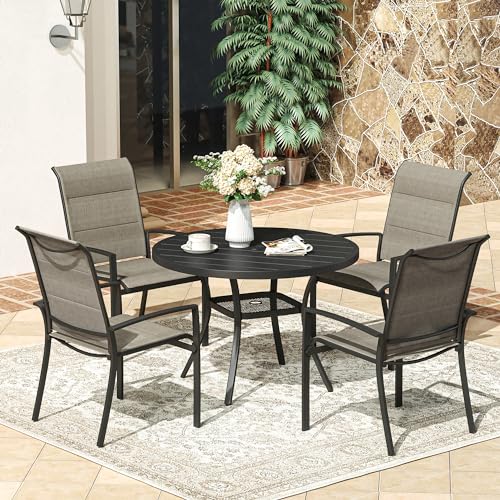 VICLLAX Patio Dining Chairs Set of 2, Outdoor Stackable Padded Textilene Fabric Chairs with Metal Frame for Lawn Garden Backyard Deck, Grey Frame