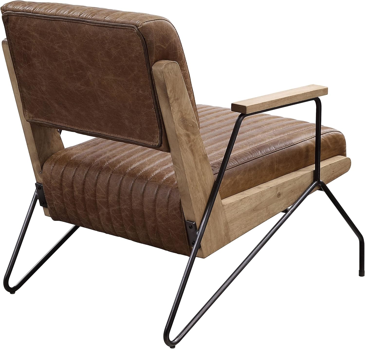 Acme Eacnlz Upholstered Accent Chair in Cocoa Top Grain Leather and Matt Iron