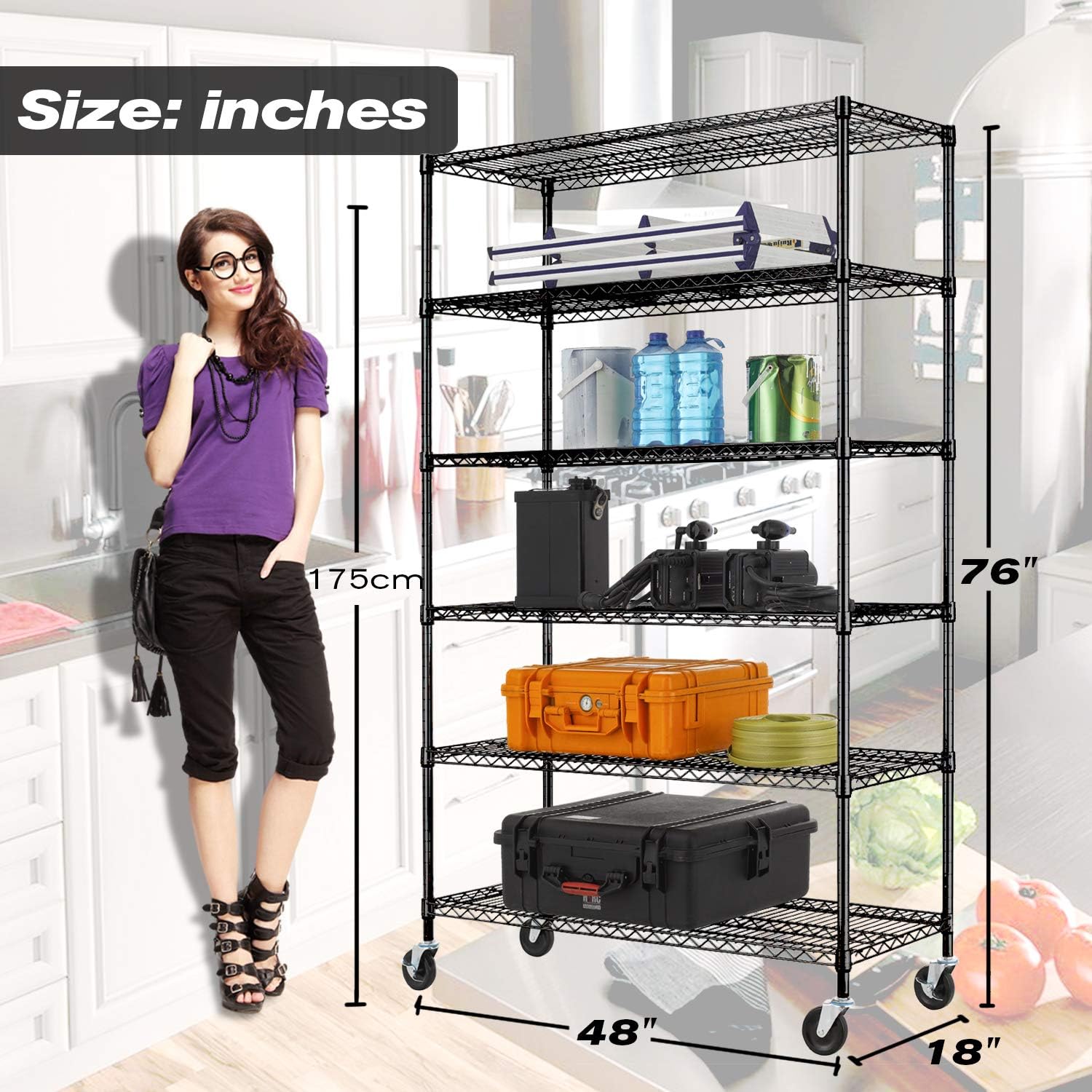 HCB 6-Tier Storage Shelf Heavy Duty Wire Shelving Unit 76