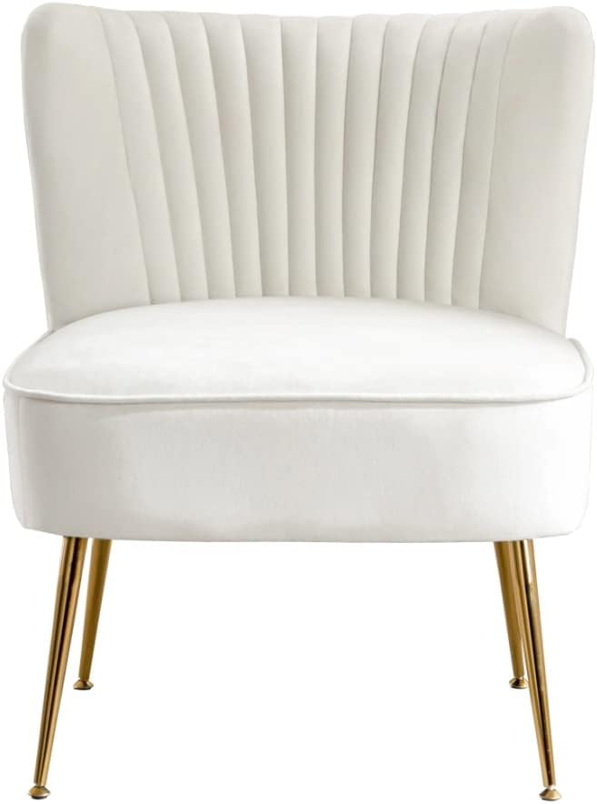 Mid Century Design Lounge Chair Living Room, Accent Chair Vertical Channel Tufting Iconic Silhouette |Accent Barrel Side Arm Chair | Wood Frame Flared Gold-Finished Metal Legs,Ivory Beige Color