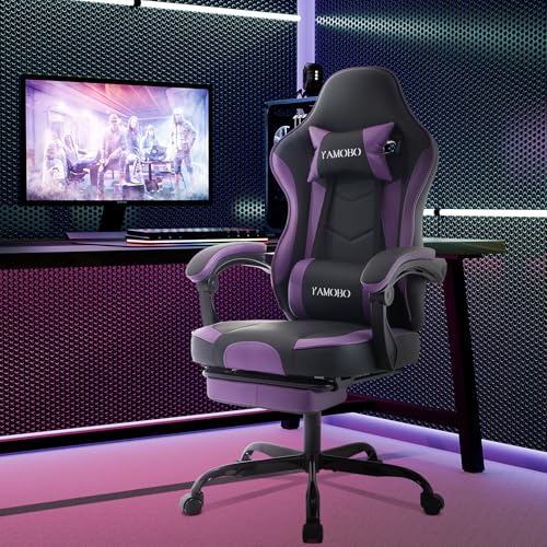 Gaming Chair, Ergonomic Computer Chair with Footrest and Massage Lumbar Support, Video Gaming Chairs for Adults with Adjustable Height and Backrest, Pink White