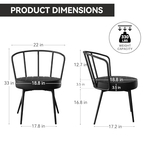Dining Chairs Set of 4,Upholstered Dining Room Chairs,Mid Century Modern Armless with Backrest Chairs, Leather Soft Seat Metal Legs for Kitchen Bar Café Living Room Chair,Black