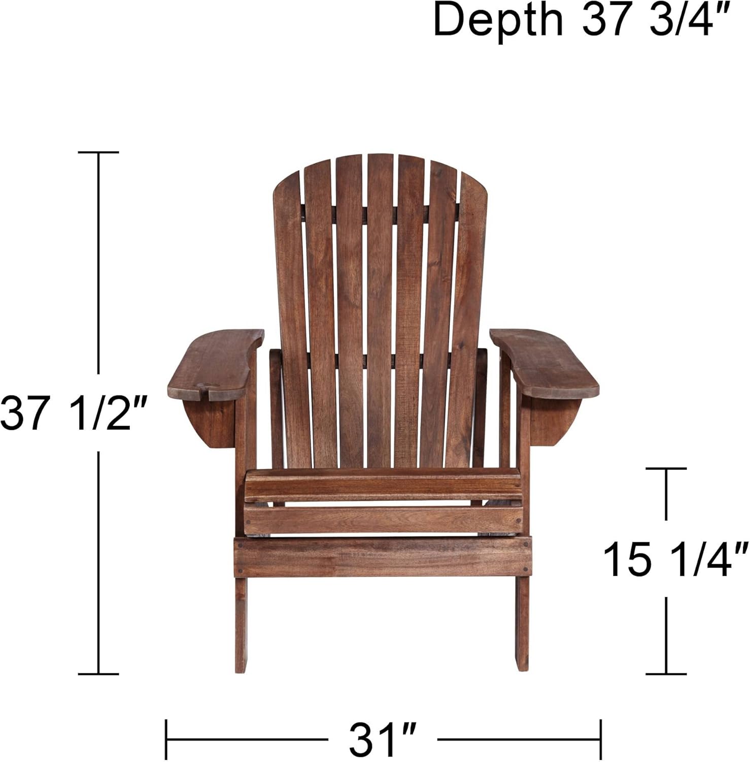 Kava Dark Brown Wood Outdoor Adirondack Chair with Wine Holder Set of 2