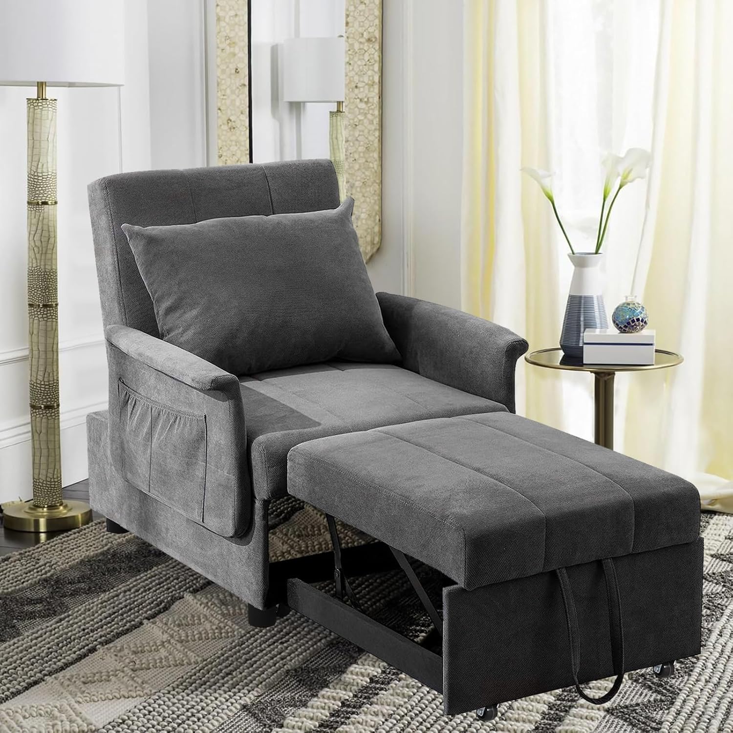 BINGTOO Bed Chair, 3 in 1 Lounge Chair,Multi-Function Folding Sofa Bed, Ottoman Bed Sleeper, Pull Out Sofa Chair, Pull Out Sofa Chair, Convertible Chair to Bed, Pull Out Bed Couch for Small Space