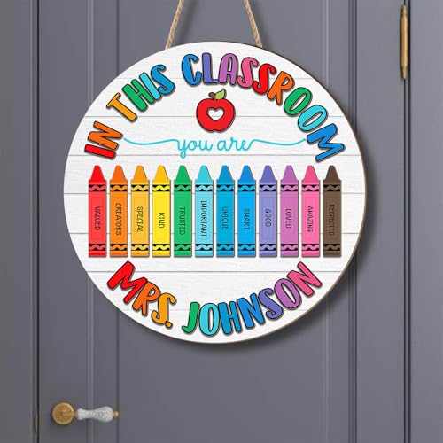 Personalized 2-Layers Teacher Welcome Sign for Classroom Door, Custom Teacher Name Signs for Classroom, Wooden Classroom Door Sign, Personalized Teacher Gifts Back To School Sign Decoration