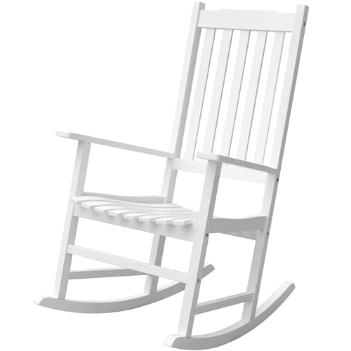Greesum 2 Piece Acacia Rocking Chairs,Outdoor Bistro Furniture Set Pure Wood Framed for Porch, Lawn Garden, White