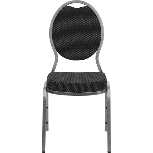 Flash Furniture 4 Pack HERCULES Series Teardrop Back Stacking Banquet Chair in Black Patterned Fabric - Silver Vein Frame