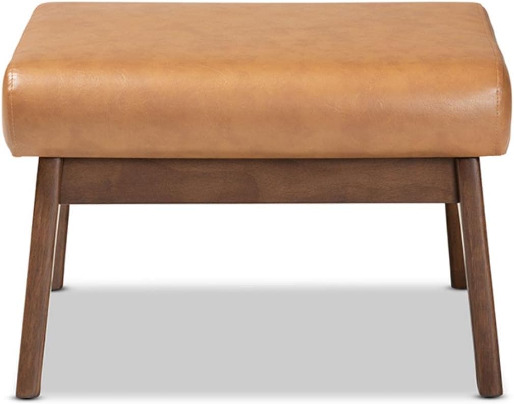 Baxton Studio Bianca Brown Finished Wood and Tan Faux Leather Effect Ottoman