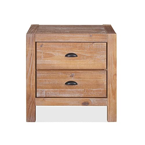 Montauk 2-Drawer Bedside Nightstand, Solid Wood with Rustic Off-White Finish