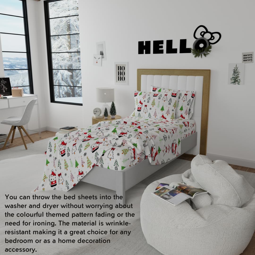 Franco Hello Kitty Holiday & Christmas Bedding Super Soft 100% Cotton Flannel Sheet Set, Twin, (Officially Licensed Product)