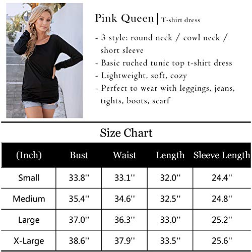Pink Queen Women's Tunic Tops to Wear with Leggings Long Sleeve Slim Ruched T Shirt Dress