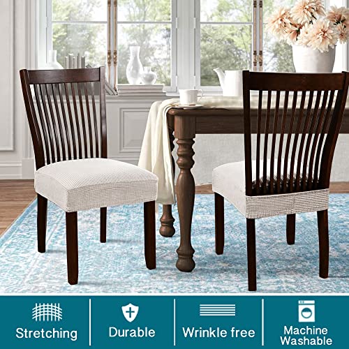 Turquoize Stretch Dining Chair Covers Seat Covers for Dining Room Chair Covers Set of 6，Removable Washable Kitchen Chair Seat Cushion Slipcovers Protector, Natural