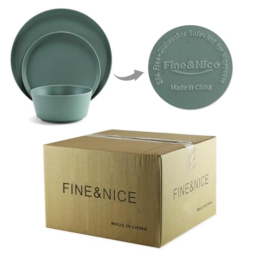 FINE&NICE 12PCS Melamine Dinnerware Sets, Outdoor Dinnerware Sets for 4,Durable Camper Dinerware,Lightweight, Dishwasher Safe and BPA Free(Spotty White)