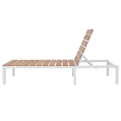 Sun Lounger with Table Patio Chaise Lounge with Set Backrest Lounger Chair Patio Folding Chaise Lounge with Folding Table Aluminium WPC and Brown