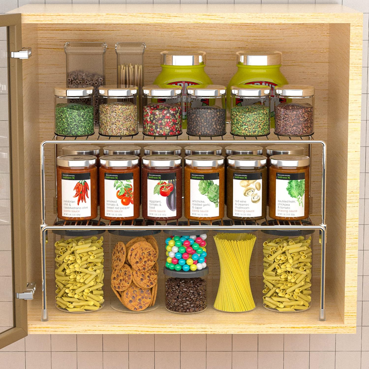 ARCCI Kitchen Cabinet Organizer Set of 2, Stackable Cabinet Organizers and Storage Wire Shelves Rack, Rustproof Metal Counter Shelf for Kitchen Cabinets, Cupboard, Pantry, Countertop, Freezer