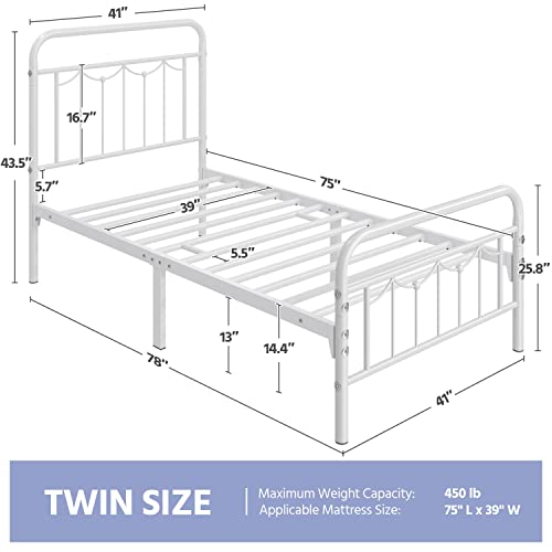 Topeakmart Queen Metal Bed Frame with Vintage Headboard and Footboard, 13 Inch Heavy-Duty Metal Bed Frame with Storage,Sturdy Metal Slats, No Box Spring Needed, Easy Assembly