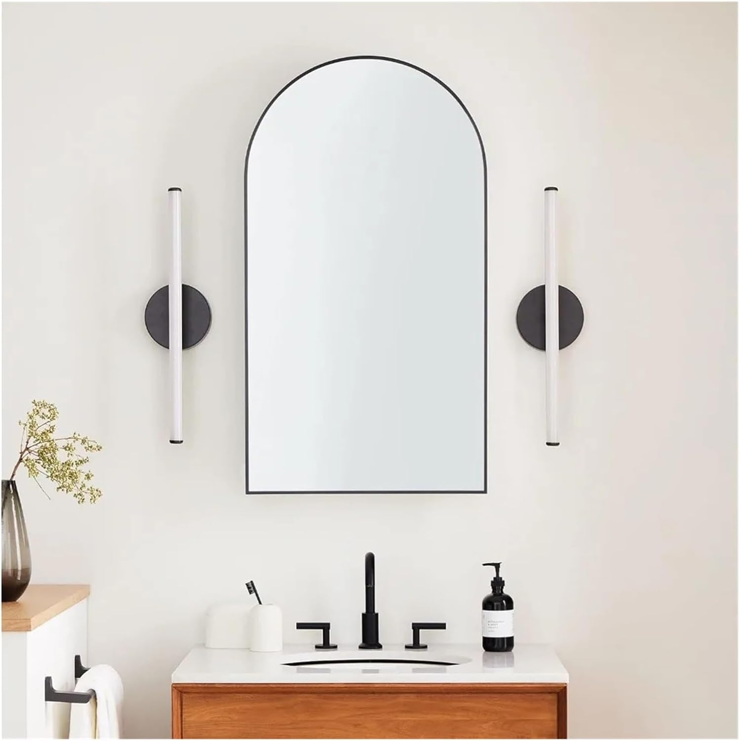 Brushed Nickel Arched Recessed Bathroom Medicine Cabinet with Mirror Stainless Steel Metal Framed Rectangular Bathroom, Frame Wall Mounted Mirror